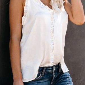 New White Ruffle Spaghetti Strap Tank Top